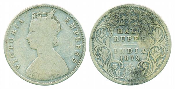 Victoria Empress, Silver ½ Rupee, 1879. Fine+, very rare.