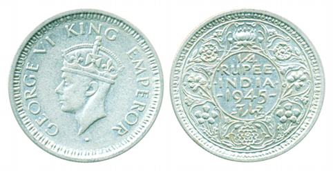 George VI, Silver ¼ Rupee, 1945, Bombay Mint, Large 5. Very fine, scarce.