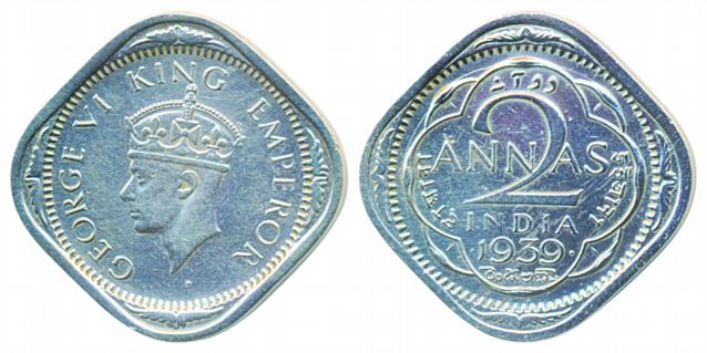 George VI, Copro-Nickel, 2 Annas, 1939, 2nd Head. Extremely fine+, scarce.