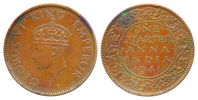 George VI, Copper ¼ Anna, 1941, Bombay Mint. Very fine, scarce.
