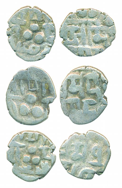 Amirs of Multan, Silver Unit (3), 0.50g, 0.44g, 0.49g, all different, first series Sri adi