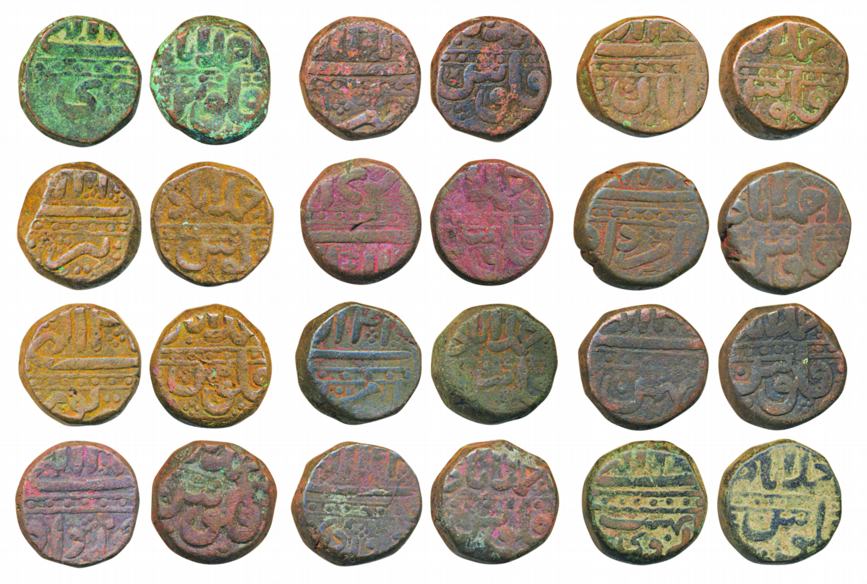 Akbar, Copper Tanka, Ahmedabad Mint, Complete set of Ilahi 12 month,. Fine to very fine. 1