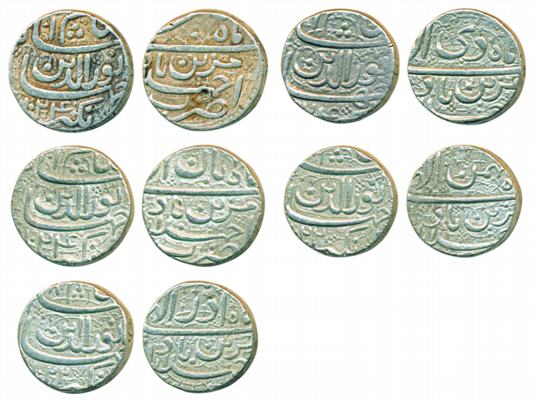 Jahangir, Silver Rupee (5), Ahmedabad Mint, Muzaiyan Couplet, all different Ilahi months (