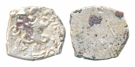 Punch Mark coin, Saurashtra Janapada, Silver ¼ Karshapana, 0.97g, Obv: Sri-Vatsa symbol in