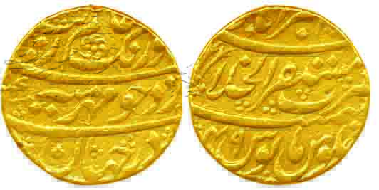 Aurangzeb, Gold Mohur, 10.80g, Mustaqir-ul-Khilafat Akbarabad Mint, RY 49 (KM# 315.52). Ex