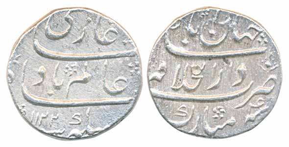 Shah Alam, Silver Rupee, 11.86g, Dar ul Khilafat Shahajanabad Mint, AH 1122/ RY 4 (KM# 347