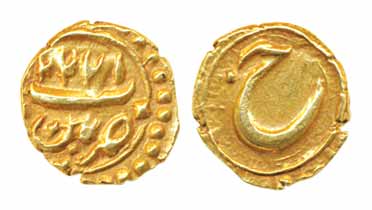 Tipu Sultan, Gold Fanam, 0.38g, Patan Mint, AM 1222 (KM# 128.1). Very fine+, scarce.
