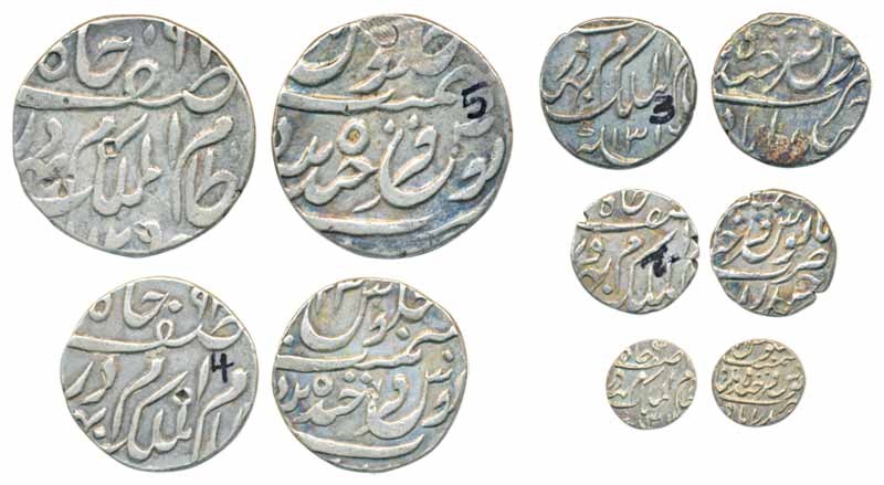Silver set of 5, Rupee, ½ Rupee, ¼ Rupee, 1/8 Rupee & 1/16 Rupee. Very fine to very fine+,