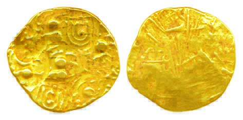 Chalukyas of Kalyana, Jayasimha II Jagadekamalla?, Gold Varaha, 3.73g, Punch-marked type. 