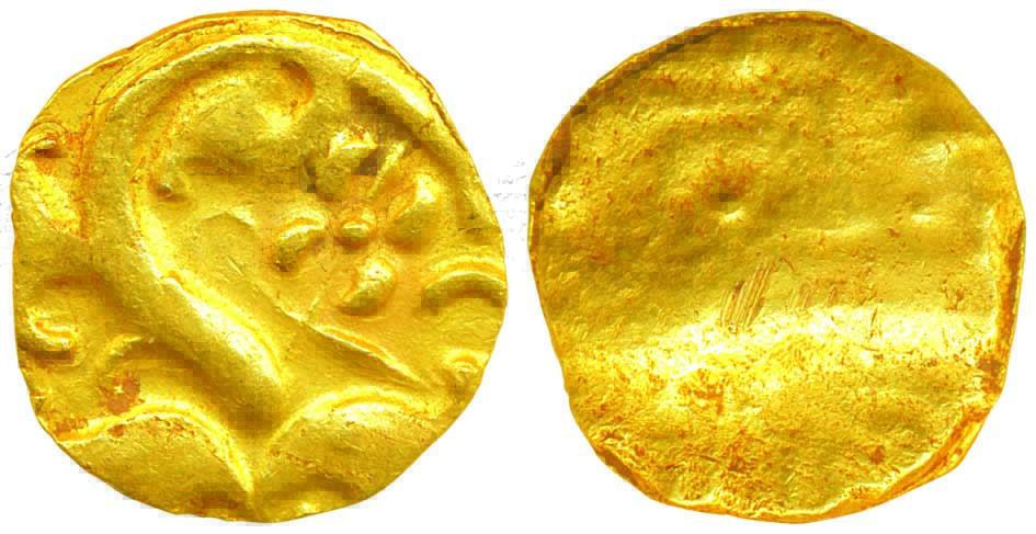 Chalukyas of Badami, Gold Gadyana, 4.02g, Obv: representation of a processional temple cha