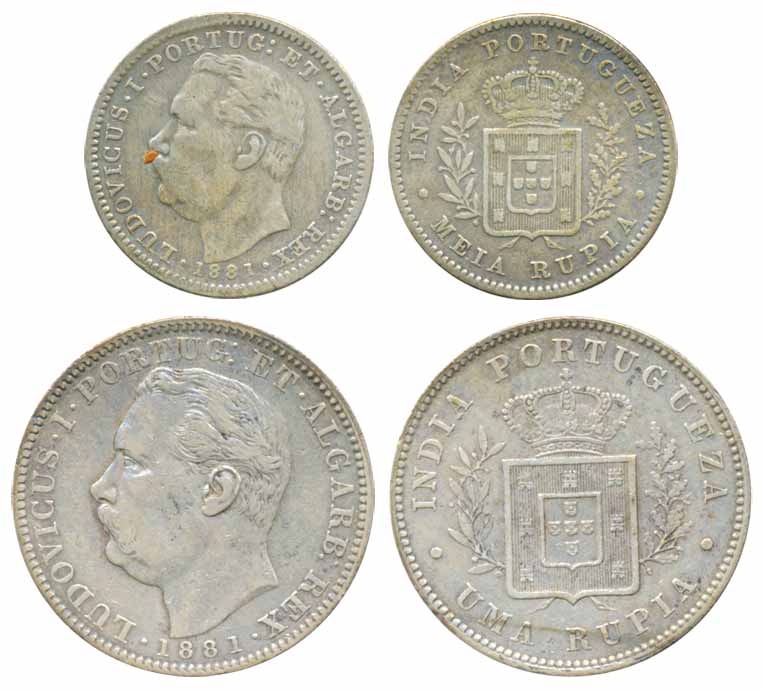 Ludovicus, Silver Rupee & ½ Rupee, 1881 (KM# 312 & 311). Very fine, scarce.