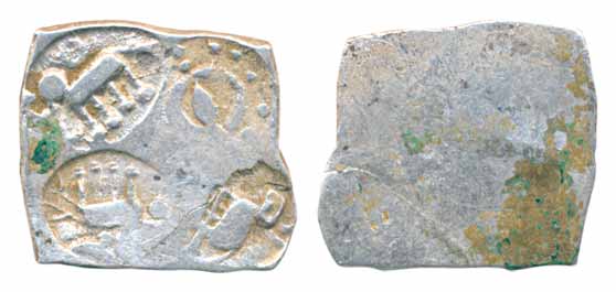 Punch Marked Coin, Vidarbha Janapada, Silver Karshapana, 1.16g, ABCD configuration of punc