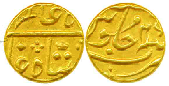 Mumbai Mint, Gold Mohur, 11.54g, in the name of Shah Alam II, RY 46, Privy mark crown (KM#