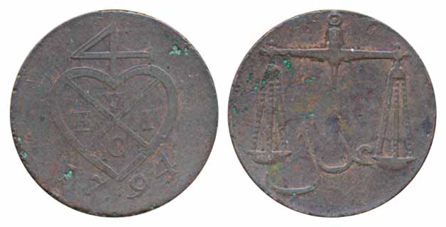 Pice Copper, 6.49g, AH 1794, Obv: U.E.I. Co. Bale mark, Rev: Scales, Persian- Adil (just),