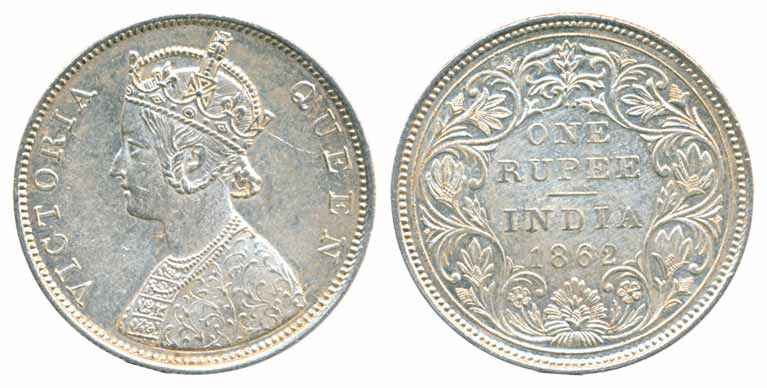Victoria Queen, Silver Rupee, 1862, B/II/2/0. Extremely fine, scarce.