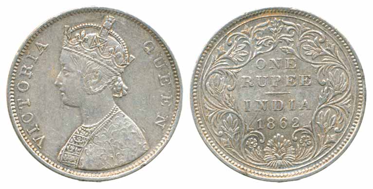 Victoria Queen, Silver Rupee, 1862, B/II/1/0. Very fine, scarce.