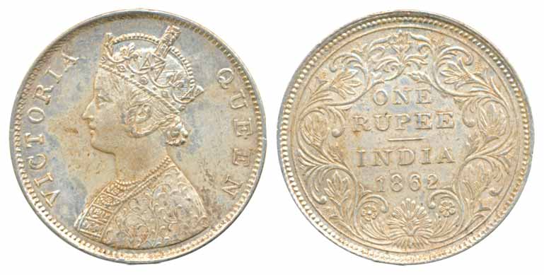 Victoria Queen, Silver Rupee, 1862, B/II/1/0. Extremely fine, scarce.
