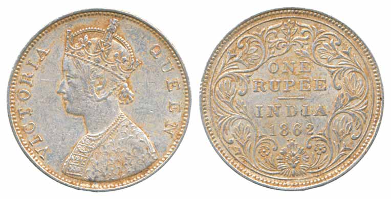 Victoria Queen, Silver Rupee, 1862, B/II/0/3. Extremely fine, scarce.