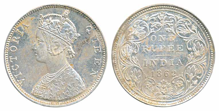 Victoria Queen, Silver Rupee, 1862, B/II/0/0. Extremely fine, scarce.
