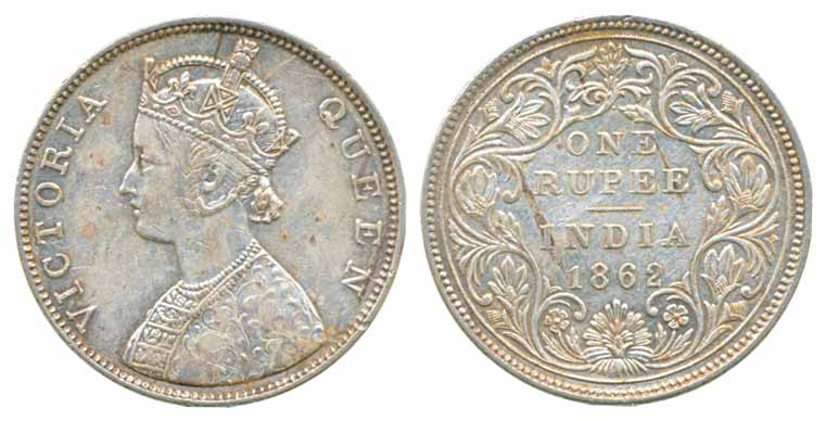 Victoria Queen, Silver Rupee, 1862, B/II/1/0. Extremely fine, scarce.