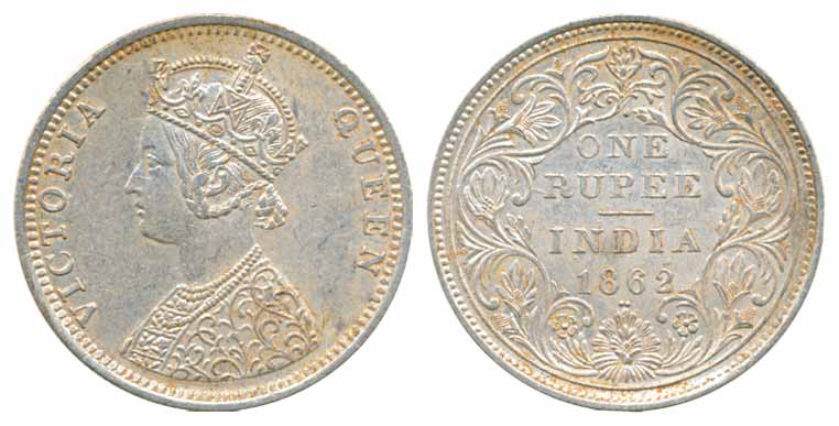 Victoria Queen, Silver Rupee, 1862, C/II/1/2. Extremely fine, very rare.