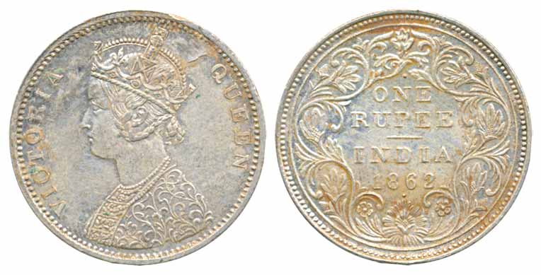 Victoria Queen, Silver Rupee, 1862, A/II/1/1. Very fine, scarce.