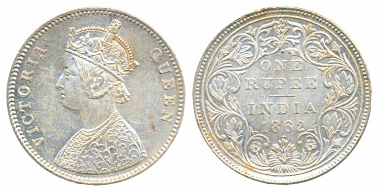 Victoria Queen, Silver Rupee, 1862, A/II/1/6. Extremely fine, scarce.