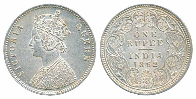 Victoria Queen, Silver Rupee, 1862, A3/I. Extremely fine, scarce.