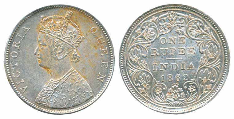 Victoria Queen, Silver Rupee, 1862, B/II/0/4. Extremely fine, scarce.