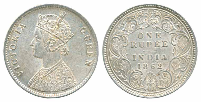 Victoria Queen, Silver Rupee, 1862, A/I. Extremely fine, scarce.