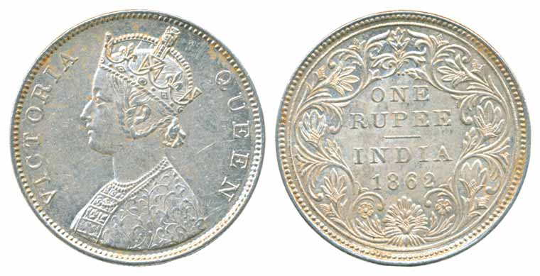 Victoria Queen, Silver Rupee, 1862, B/II/2/0. Extremely fine, scarce.