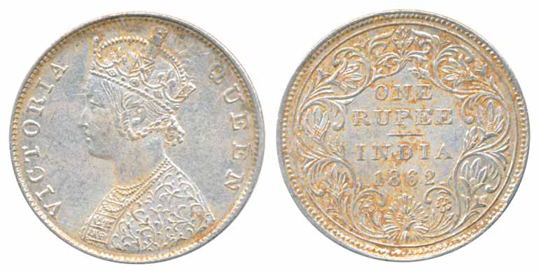 Victoria Queen, Silver Rupee, 1862, B/II/0/0. Extremely fine, scarce.