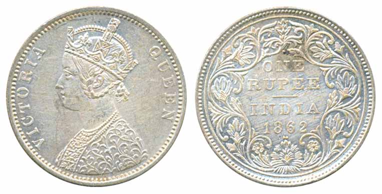 Victoria Queen, Silver Rupee, 1862, A/II/1/8. Extremely fine, scarce.