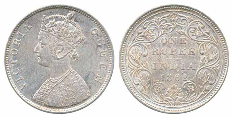 Victoria Queen, Silver Rupee, 1862, B/II/0/4. Extremely fine, scarce.
