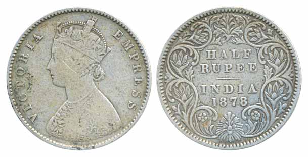 Victoria Empress, Silver ½ Rupee, 1878. Very fine, scarce.