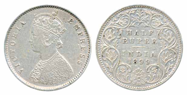 Victoria Empress, Silver ½ Rupee, 1899. Very fine, scarce.