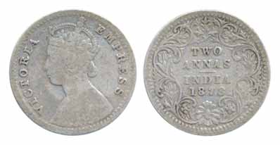 Victoria Empress, Silver 2 Annas, 1878. Very fine, scarce.