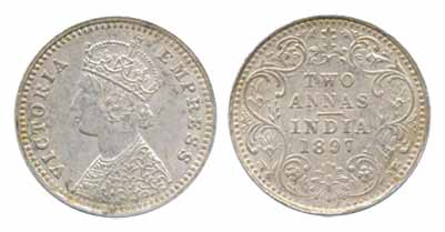 Victoria Empress, Silver 2 Annas, 1897. Very fine, scarce.