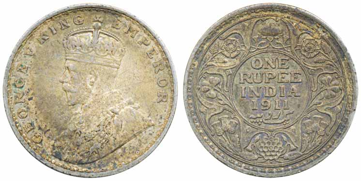 George V, Silver Rupee, 1911, Bombay Mint, pig type (Prid# 217). Very fine, scarce.