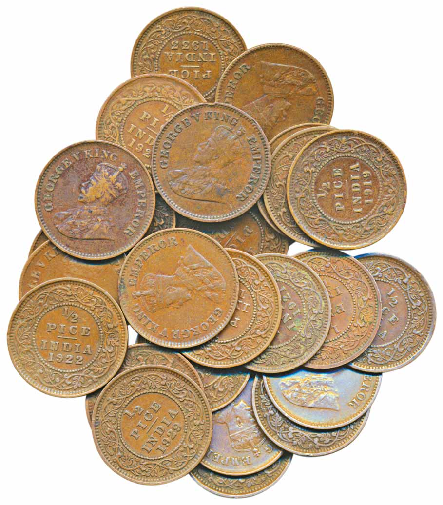 George V, Copper ½ Pice (25), 1912 to 1936. Fine to very fine, scarce. 25 coins.