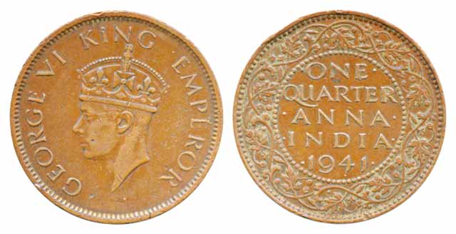 George VI, Copper ¼ Anna, 1941. Very fine, scarce.