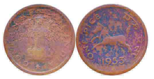 One Pice Copper, 1953, Hyderdabad Mint. Fine, scarce.