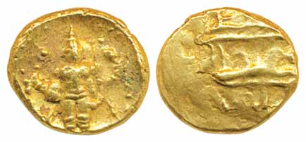 Vijayanagar Empire, Venkatpatiraya, Gold Varaha, 3.42 g, Obv: Lord Venkateshwar-Balaji, Re