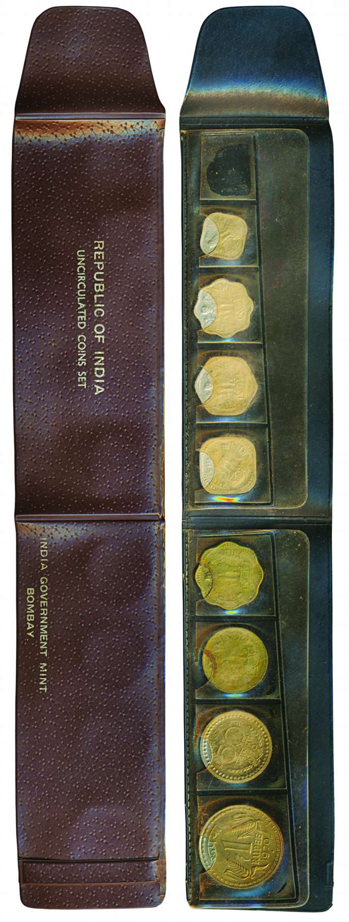 1970, Uncirculated Set of 8 coins from 1 Rupee to 1 Paisa, Bombay Mint, In original plasti