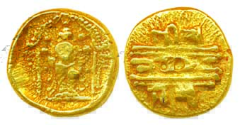 Vijayanagar, Venkitapatiraya III, Gold 1/2 Varaha, 1.69g, Obv: Tirupati Balaji / Venkatesh