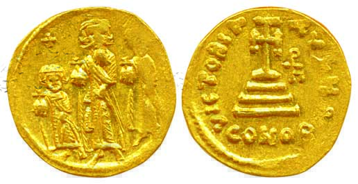 Byzantine, Heraclius, Heraclius Constantine and Heraclonas (AD 610-641).Solidus, Gold, 4.4