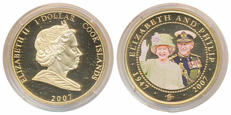 Cook Islands, Nickel 1 Dollar Proof, Commemorating 60th years of Queen Elizabeth II & Prin