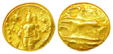 Vijayanagar, Venkitapatiraya III, Gold Varaha, 3.44g, Obv: Tirupati Balaji / Venkateshwara