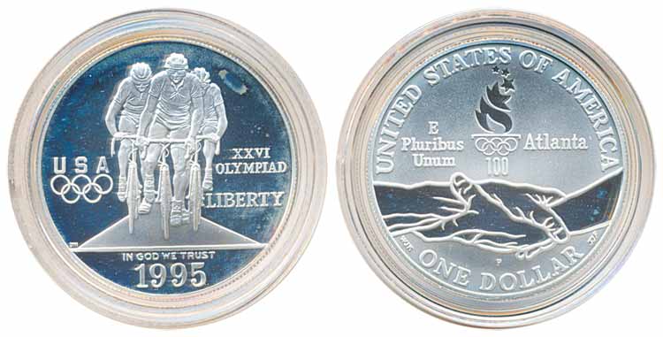 United States of America, Silver 1 Doller Proof, 1995, Commemorating Centennial-100 Olympi