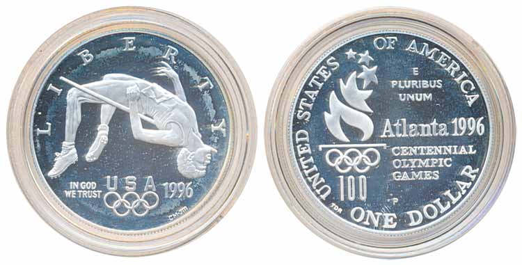 United States of America, Silver 1 Doller Proof, 1996, Commemorating Centennial-100 Olympi